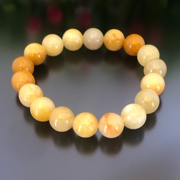 Yellow Jade 10mm Natural Stone Beads Stretchable Bracelet - Picture 2 of 2
